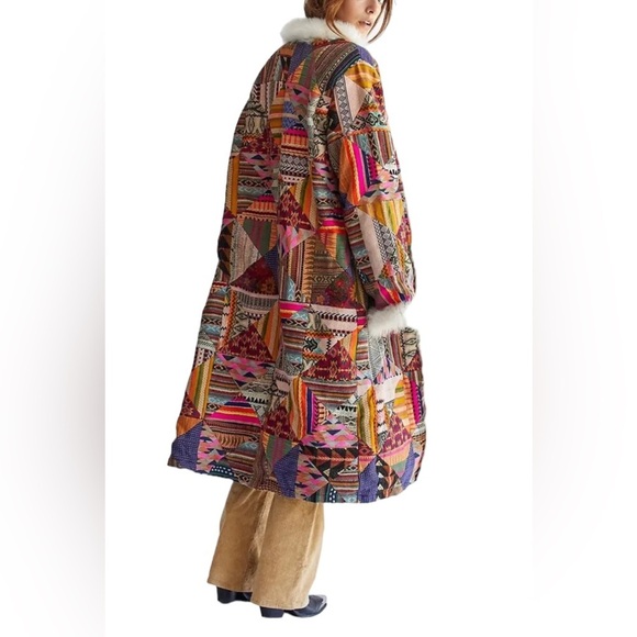 Free People Caravan Patchwork Shearling Trim Coat - Picture 2 of 4